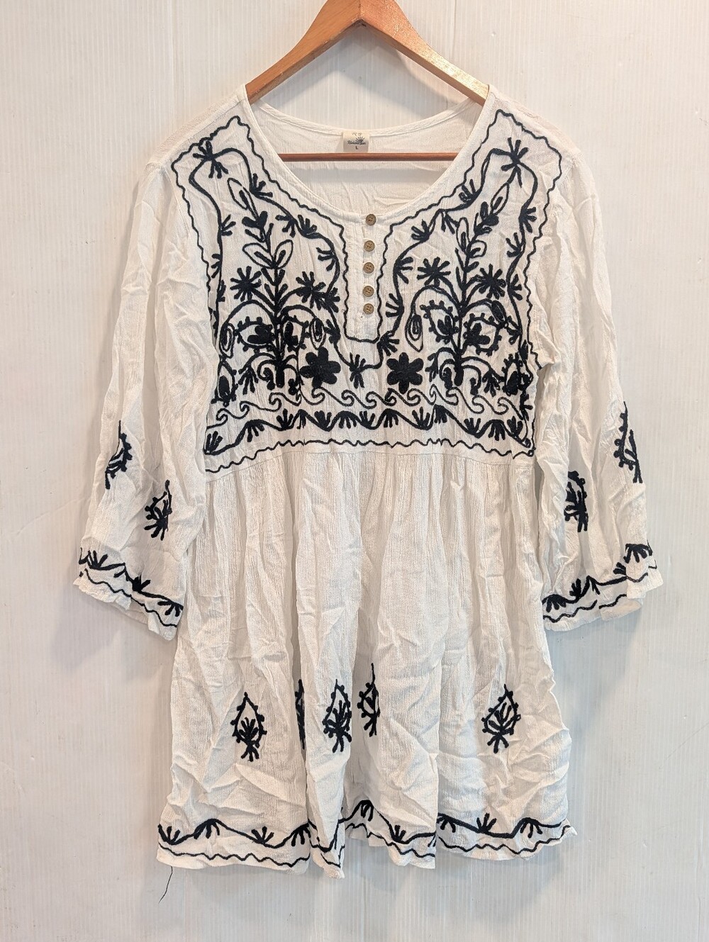 RIVIERA SUN Women's Black Embroidered White Mini Dress Cover-up Size Large